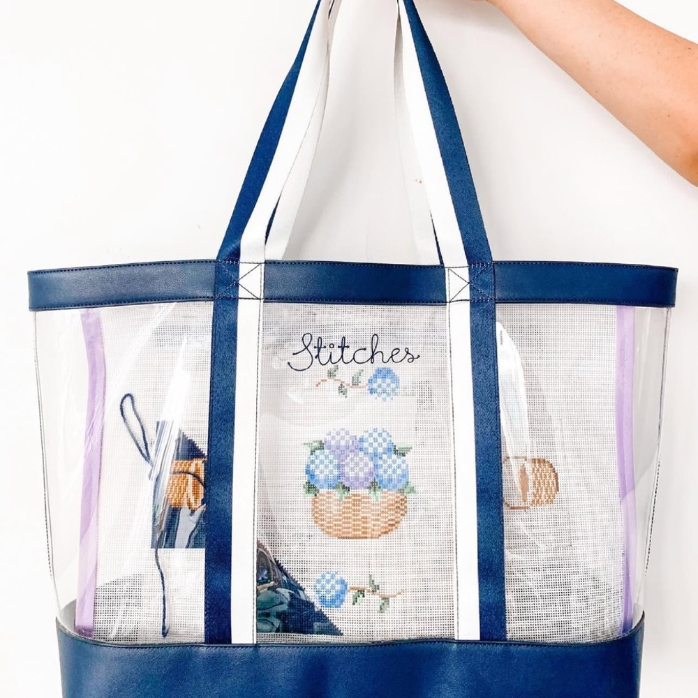 Penny Linn Designs: Navy and White Transparent Needlepoint Tote Bag